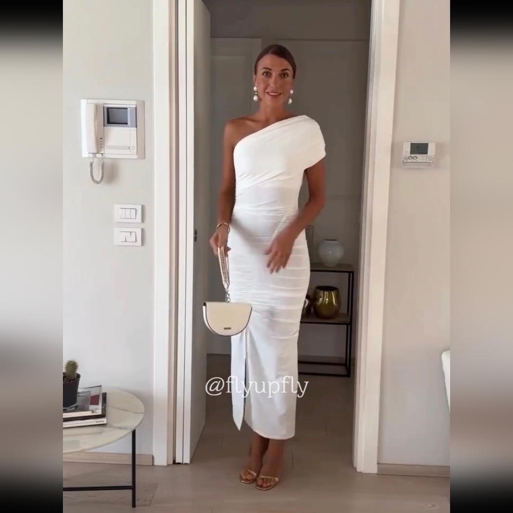 Zara White One-Shoulder Midi Dress - Picture 14 of 14